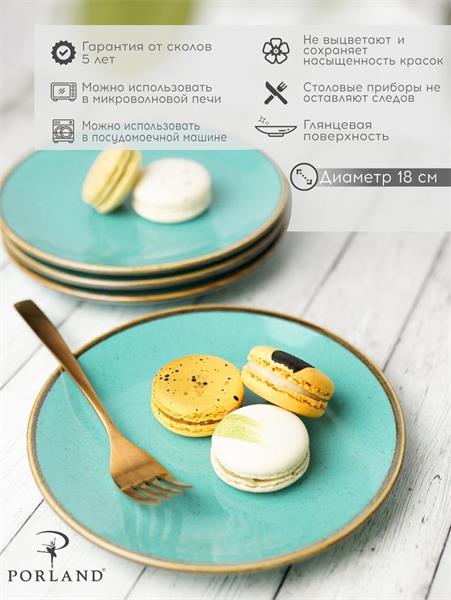 Porland Набор десертных тарелок 18 см (4 предмета), бирюзовый