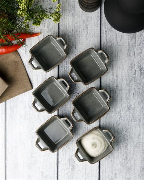 Соусник квадратный с 2-мя ручками 7х10 см h 4.2 см фарфор цвет темно-серый Seasons