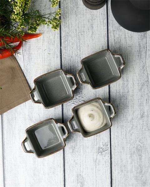Соусник квадратный с 2-мя ручками 7х10 см h 4.2 см фарфор цвет темно-серый Seasons