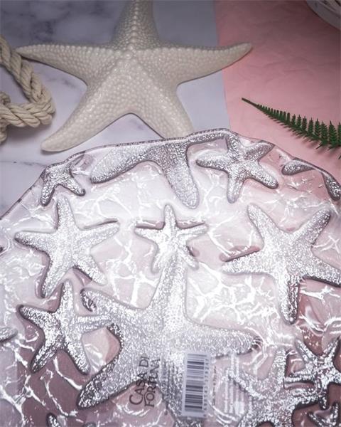 Блюдо d 33 см h 2,2 см, стекло, цвет пастельно-розовый с серебристым декором, Estrella De Mar