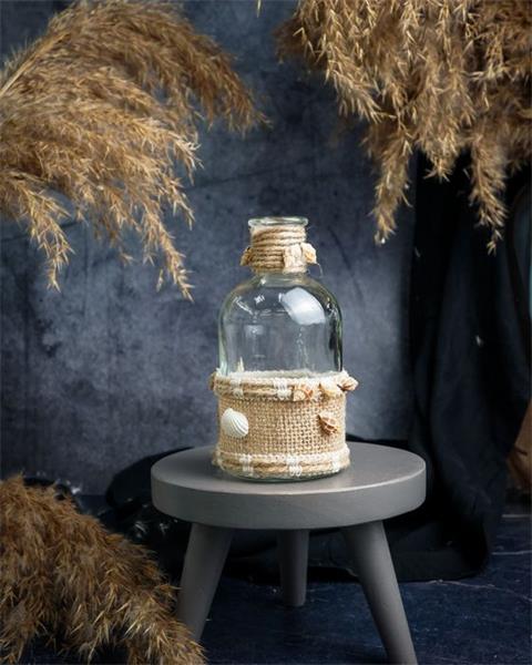 Ваза-бутылка с ракушками 8X8XH13CM, стекло