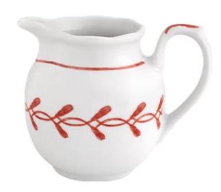 Молочник с ручкой 190 мл, 10,1x7,5 см h 8,1 см, фарфор, цвет белый / красный, Jane coral