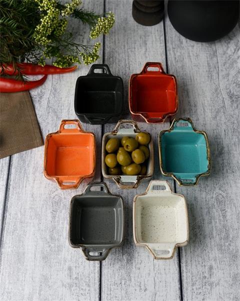 Соусник квадратный с 2-мя ручками 7х10 см h 4.2 см фарфор цвет темно-серый Seasons