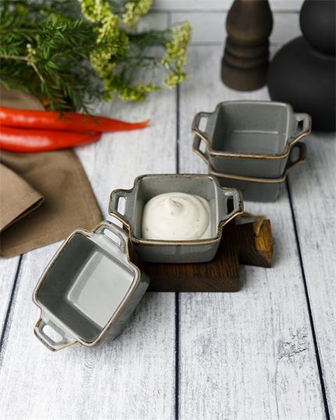 Соусник квадратный с 2-мя ручками 7х10 см h 4.2 см фарфор цвет темно-серый Seasons