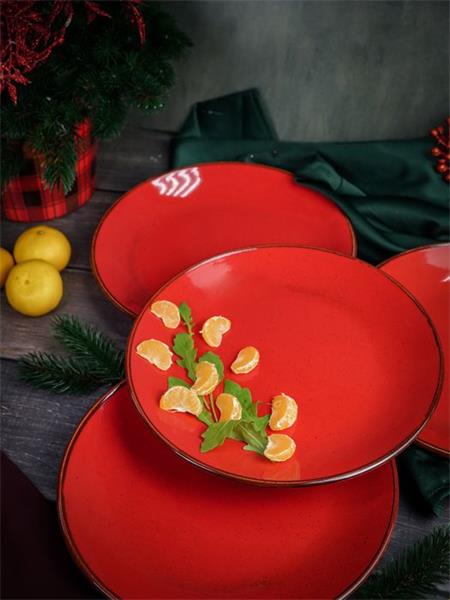 Тарелка 24 см безбортовая фарфор цвет красный Seasons
