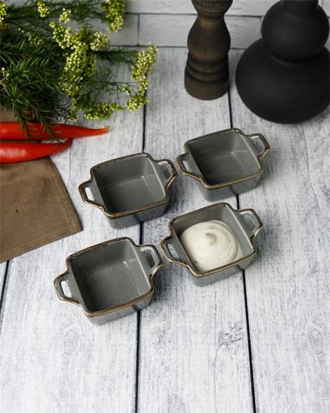 Соусник квадратный с 2-мя ручками 7х10 см h 4.2 см фарфор цвет темно-серый Seasons