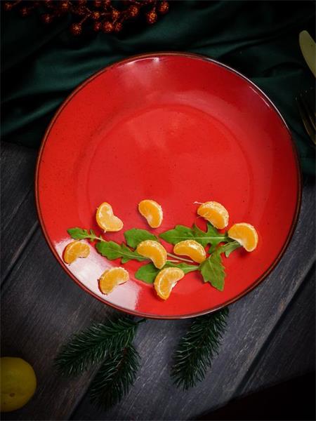 Тарелка 24 см безбортовая фарфор цвет красный Seasons