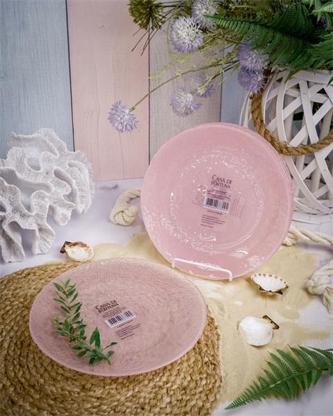 Тарелка d 21,5 cм h 1,8 см, стекло, цвет пастельно-розовый, Coralina