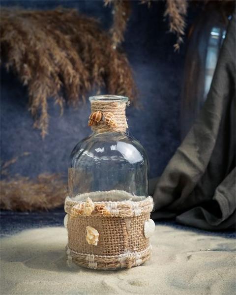 Ваза-бутылка с ракушками 8X8XH13CM, стекло