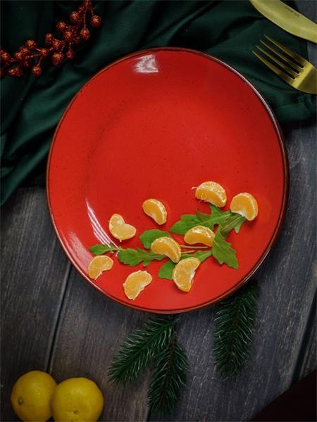 Тарелка 24 см безбортовая фарфор цвет красный Seasons