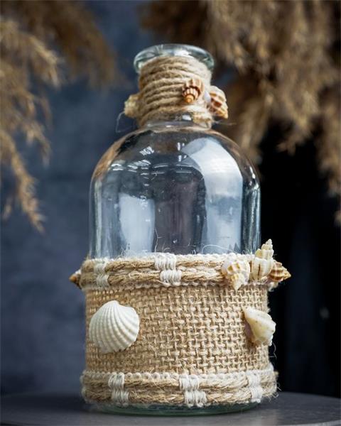 Ваза-бутылка с ракушками 8X8XH13CM, стекло