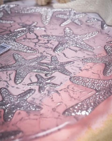 Блюдо d 33 см h 2,2 см, стекло, цвет пастельно-розовый с серебристым декором, Estrella De Mar