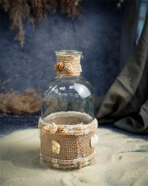 Ваза-бутылка с ракушками 8X8XH13CM, стекло