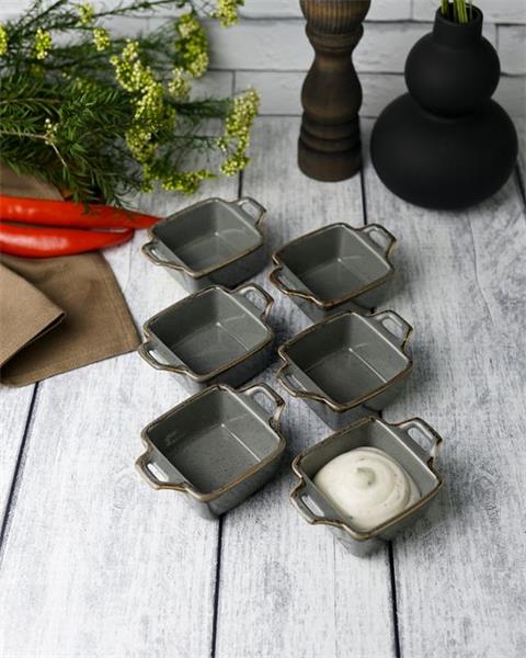 Соусник квадратный с 2-мя ручками 7х10 см h 4.2 см фарфор цвет темно-серый Seasons