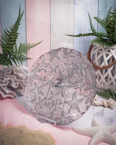 Блюдо d 33 см h 2,2 см, стекло, цвет пастельно-розовый с серебристым декором, Estrella De Mar