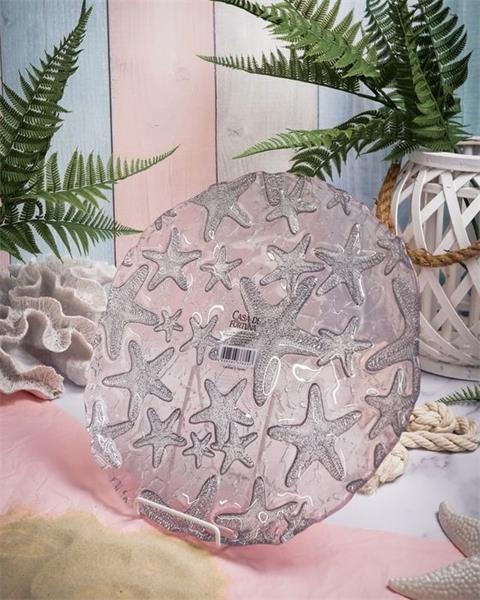 Блюдо d 33 см h 2,2 см, стекло, цвет пастельно-розовый с серебристым декором, Estrella De Mar