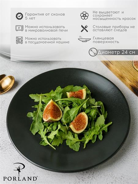 Тарелка 24 см безбортовая фарфор цвет черный Seasons