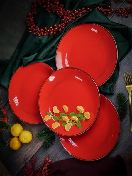 Тарелка 24 см безбортовая фарфор цвет красный Seasons