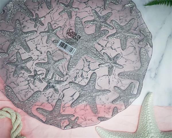 Блюдо d 33 см h 2,2 см, стекло, цвет пастельно-розовый с серебристым декором, Estrella De Mar