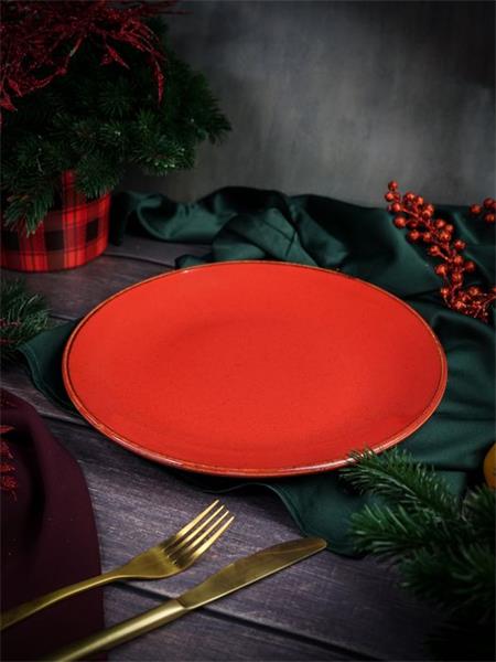 Тарелка 28 см безбортовая фарфор цвет красный Seasons