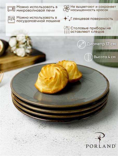 Porland Набор десертных тарелок 18 см (4 предмета), тёмно-серый
