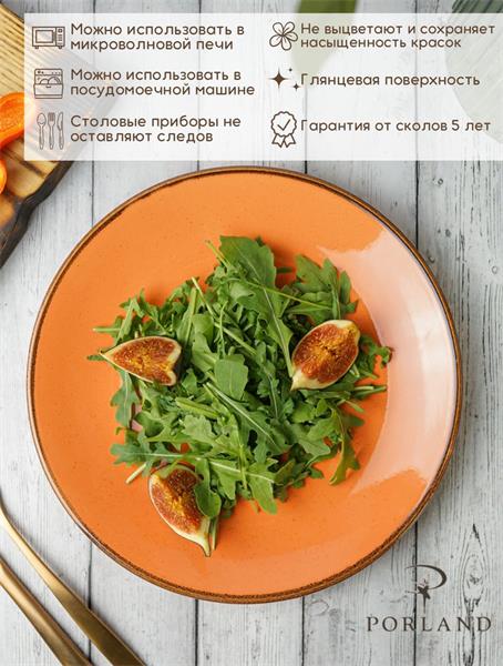 Тарелка 24 см безбортовая фарфор цвет оранжевый Seasons