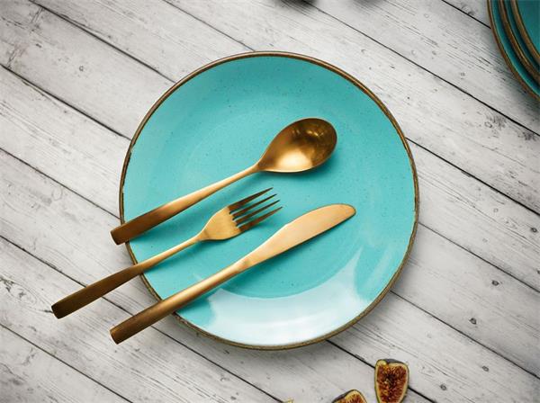 Тарелка 24 см безбортовая фарфор цвет бирюзовый Seasons