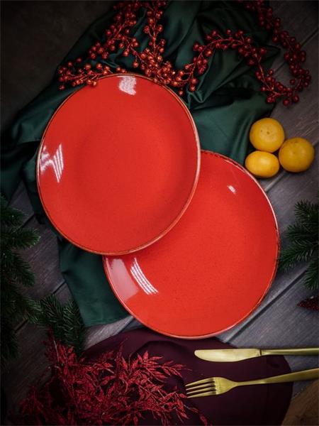 Тарелка 28 см безбортовая фарфор цвет красный Seasons