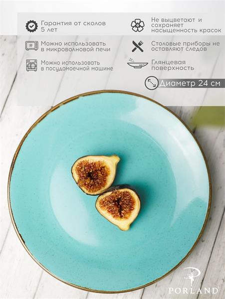 Тарелка 24 см безбортовая фарфор цвет бирюзовый Seasons