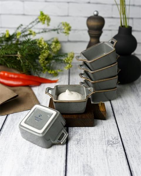 Соусник квадратный с 2-мя ручками 7х10 см h 4.2 см фарфор цвет темно-серый Seasons