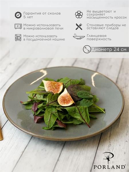 Тарелка 24 см безбортовая фарфор цвет темно-серый Seasons