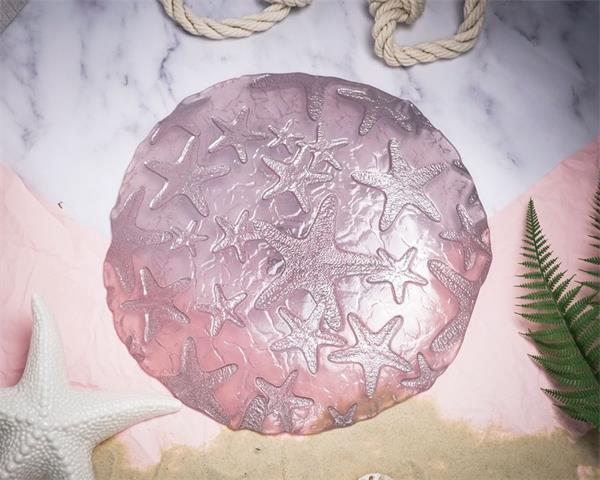 Блюдо d 33 см h 2,2 см, стекло, цвет пастельно-розовый с серебристым декором, Estrella De Mar