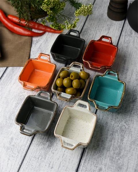 Соусник квадратный с 2-мя ручками 7х10 см h 4.2 см фарфор цвет темно-серый Seasons