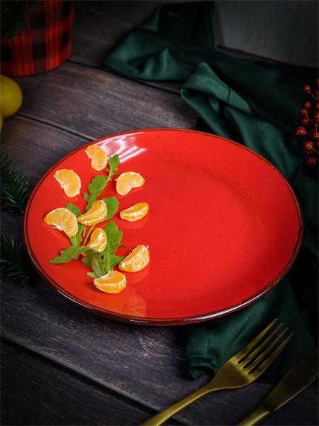 Тарелка 24 см безбортовая фарфор цвет красный Seasons