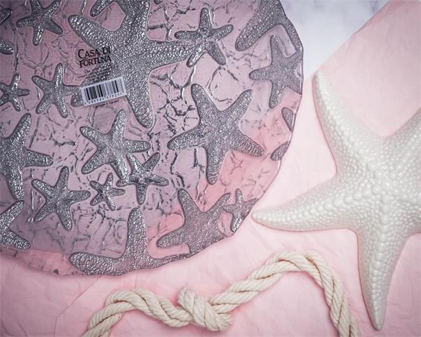 Блюдо d 33 см h 2,2 см, стекло, цвет пастельно-розовый с серебристым декором, Estrella De Mar