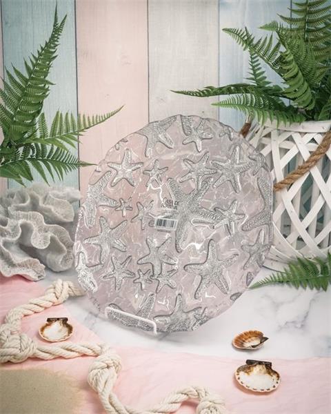 Блюдо d 33 см h 2,2 см, стекло, цвет пастельно-розовый с серебристым декором, Estrella De Mar