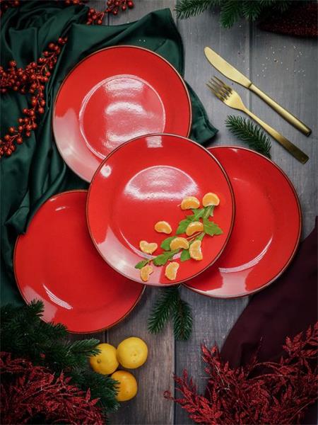Тарелка 24 см безбортовая фарфор цвет красный Seasons