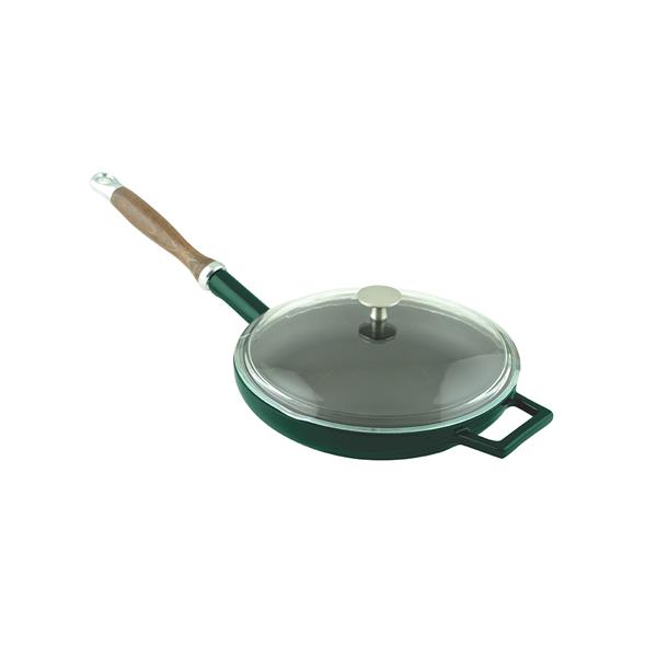 Сковорода с деревянной ручкой и стеклянной крышкой (Ø)24cm.